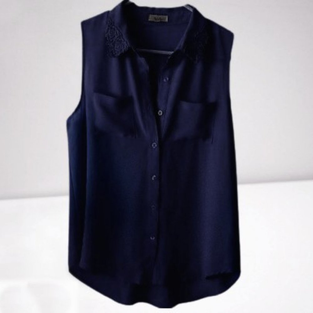 MINE Sleeveless Sheer Button Up Blouse